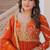 Orange zari & sequins embroidered work fendy stitched kurta & dupatta set
