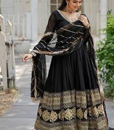 Black zari & sequins embroidered work georgette stitched kurta & dupatta set