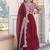 Maroon zari & sequins embroidered work georgette stitched kurta & dupatta set