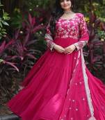 Pink zari & sequins embroidered work georgette stitched kurta & dupatta set