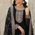 Black zari & sequins embroidered work georgette stitched kurta & dupatta set