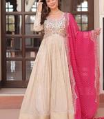 Pink zari & sequins embroidered jequard & kurta set for women