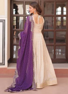 Purple zari & sequins embroidered jequard & kurta set for women 3