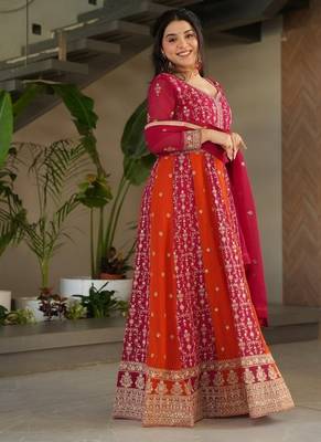 Pink zari & sequins embroidered georgette kurta & dupatta set 2
