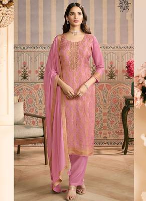 Light pink jacquard silk handwork designer salwar suit 1