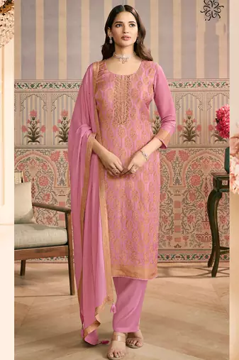 Light pink jacquard silk handwork designer salwar suit