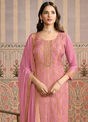 Light pink jacquard silk handwork designer salwar suit 2