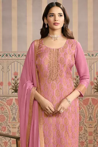 Light pink jacquard silk handwork designer salwar suit