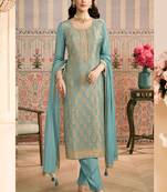 Light blue jacquard silk handwork designer salwar suit
