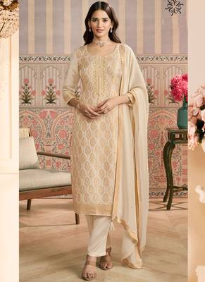 Off white jacquard silk handwork designer salwar suit 1