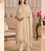 Off white  jacquard silk handwork designer salwar suit