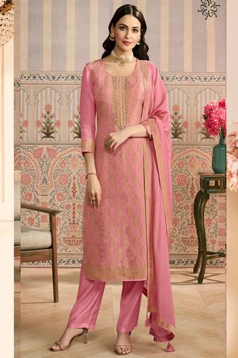 Pink jacquard silk handwork designer salwar suit
