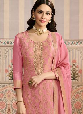 Pink jacquard silk handwork designer salwar suit 2