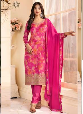Pink chinon silk embroidered digital print designer salwar suit 1