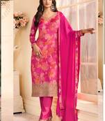 Pink chinon silk embroidered digital print designer salwar suit