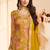 Yellow chinon silk embroidered digital print designer salwar suit