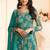 Turquoise chinon silk embroidered digital print designer salwar suit