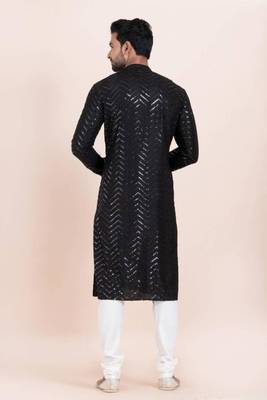 black faux viscose kurta pyjama with embroidered work 3