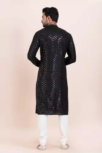black faux viscose kurta pyjama with embroidered work