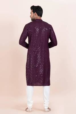 purple faux viscose kurta pyjama with embroidered work 3