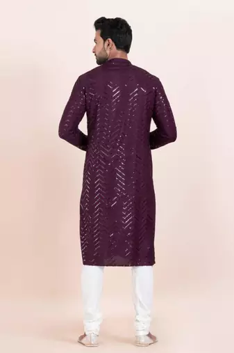 purple faux viscose kurta pyjama with embroidered work