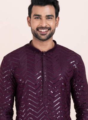 purple faux viscose kurta pyjama with embroidered work 4