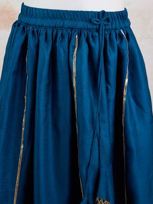girls' Turquoise satin lehenga set with embroidery - navratri collection 6