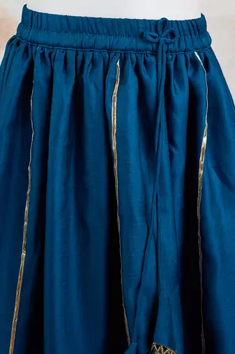 girls' Turquoise satin lehenga set with embroidery - navratri collection