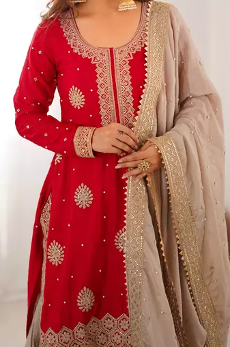 chinon silk coding & sequins work sharara set