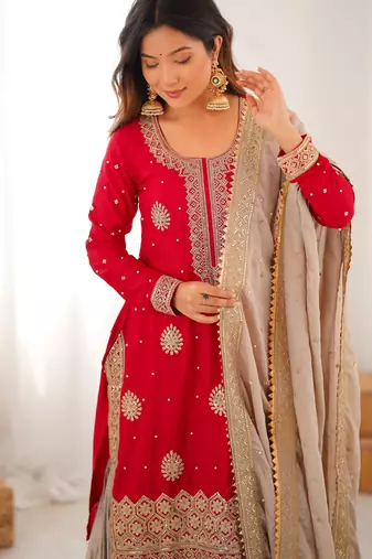 chinon silk coding & sequins work sharara set