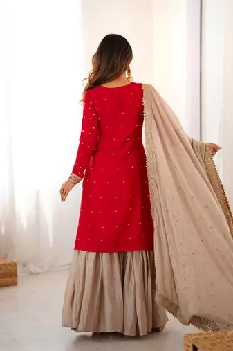 chinon silk coding & sequins work sharara set
