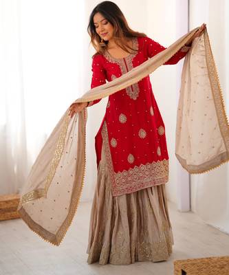 chinon silk coding & sequins work sharara set 7