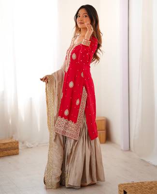 chinon silk coding & sequins work sharara set 9