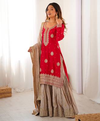 chinon silk coding & sequins work sharara set 10