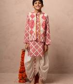 Pink cotton printed kurta dhoti jacket