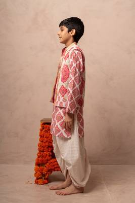 Pink cotton printed kurta dhoti jacket 2