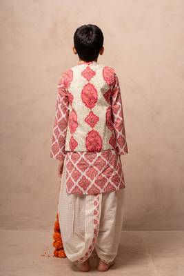 Pink cotton printed kurta dhoti jacket 3