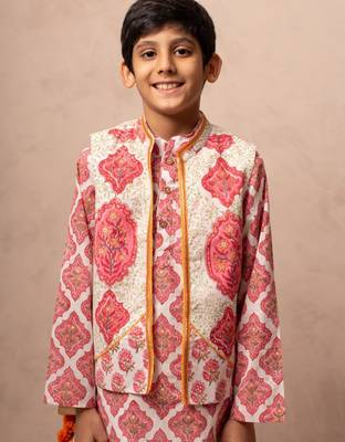 Pink cotton printed kurta dhoti jacket 4