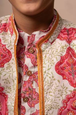 Pink cotton printed kurta dhoti jacket 5