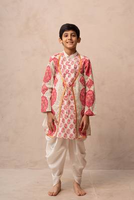 Pink cotton printed kurta dhoti 1