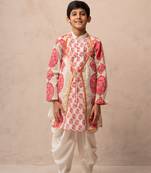 Pink cotton printed kurta dhoti