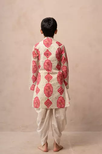 Pink cotton printed kurta dhoti