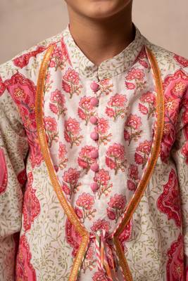 Pink cotton printed kurta dhoti 5