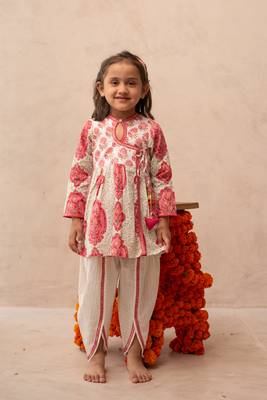 Pink cotton printed angrakha dhoti 1