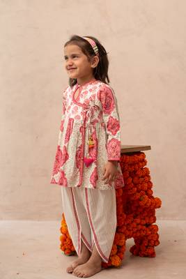 Pink cotton printed angrakha dhoti 2
