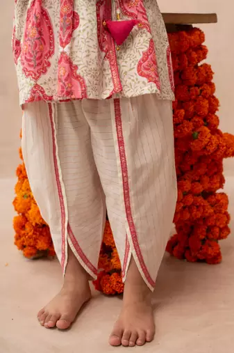 Pink cotton printed angrakha dhoti