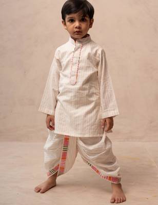 White cotton printed kurta dhoti 2
