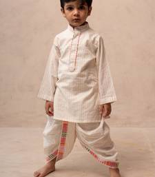 White cotton printed kurta dhoti