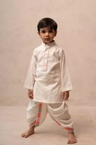 White cotton printed kurta dhoti