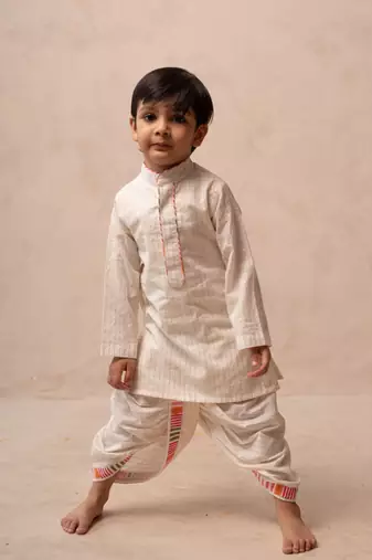 White cotton printed kurta dhoti